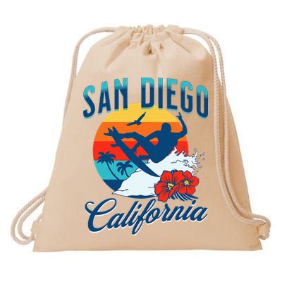 San Diego California Beach Surf Summer Vacation Vintage Drawstring Bag