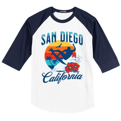 San Diego California Beach Surf Summer Vacation Vintage Baseball Sleeve Shirt