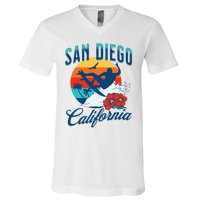 San Diego California Beach Surf Summer Vacation Vintage V-Neck T-Shirt