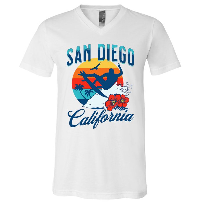 San Diego California Beach Surf Summer Vacation Vintage V-Neck T-Shirt