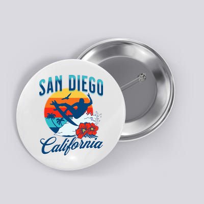 San Diego California Beach Surf Summer Vacation Vintage Button