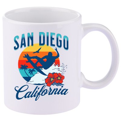 San Diego California Beach Surf Summer Vacation Vintage 11oz C Handle Ceramic Mug