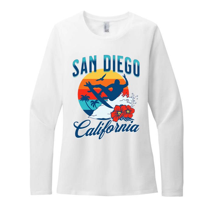 San Diego California Beach Surf Summer Vacation Vintage Womens CVC Long Sleeve Shirt