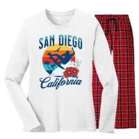 San Diego California Beach Surf Summer Vacation Vintage Women's Long Sleeve Flannel Pajama Set 