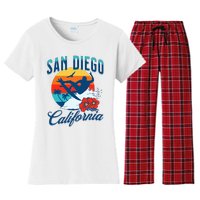 San Diego California Beach Surf Summer Vacation Vintage Women's Flannel Pajama Set