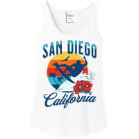 San Diego California Beach Surf Summer Vacation Vintage Ladies Essential Tank