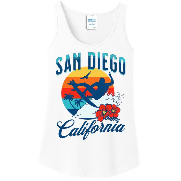 San Diego California Beach Surf Summer Vacation Vintage Ladies Essential Tank