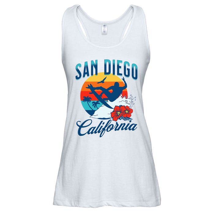 San Diego California Beach Surf Summer Vacation Vintage Ladies Essential Flowy Tank