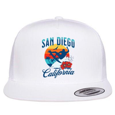 San Diego California Beach Surf Summer Vacation Vintage Flat Bill Trucker Hat