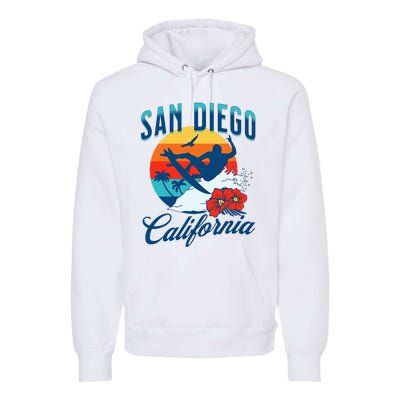 San Diego California Beach Surf Summer Vacation Vintage Premium Hoodie