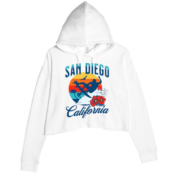 San Diego California Beach Surf Summer Vacation Vintage Crop Fleece Hoodie