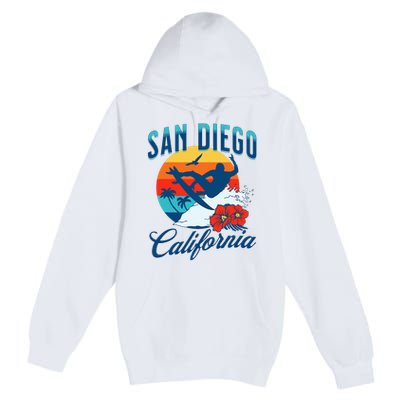 San Diego California Beach Surf Summer Vacation Vintage Premium Pullover Hoodie