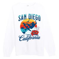 San Diego California Beach Surf Summer Vacation Vintage Premium Crewneck Sweatshirt