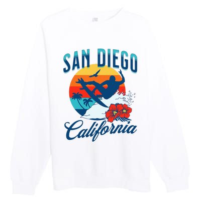 San Diego California Beach Surf Summer Vacation Vintage Premium Crewneck Sweatshirt