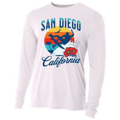 San Diego California Beach Surf Summer Vacation Vintage Cooling Performance Long Sleeve Crew