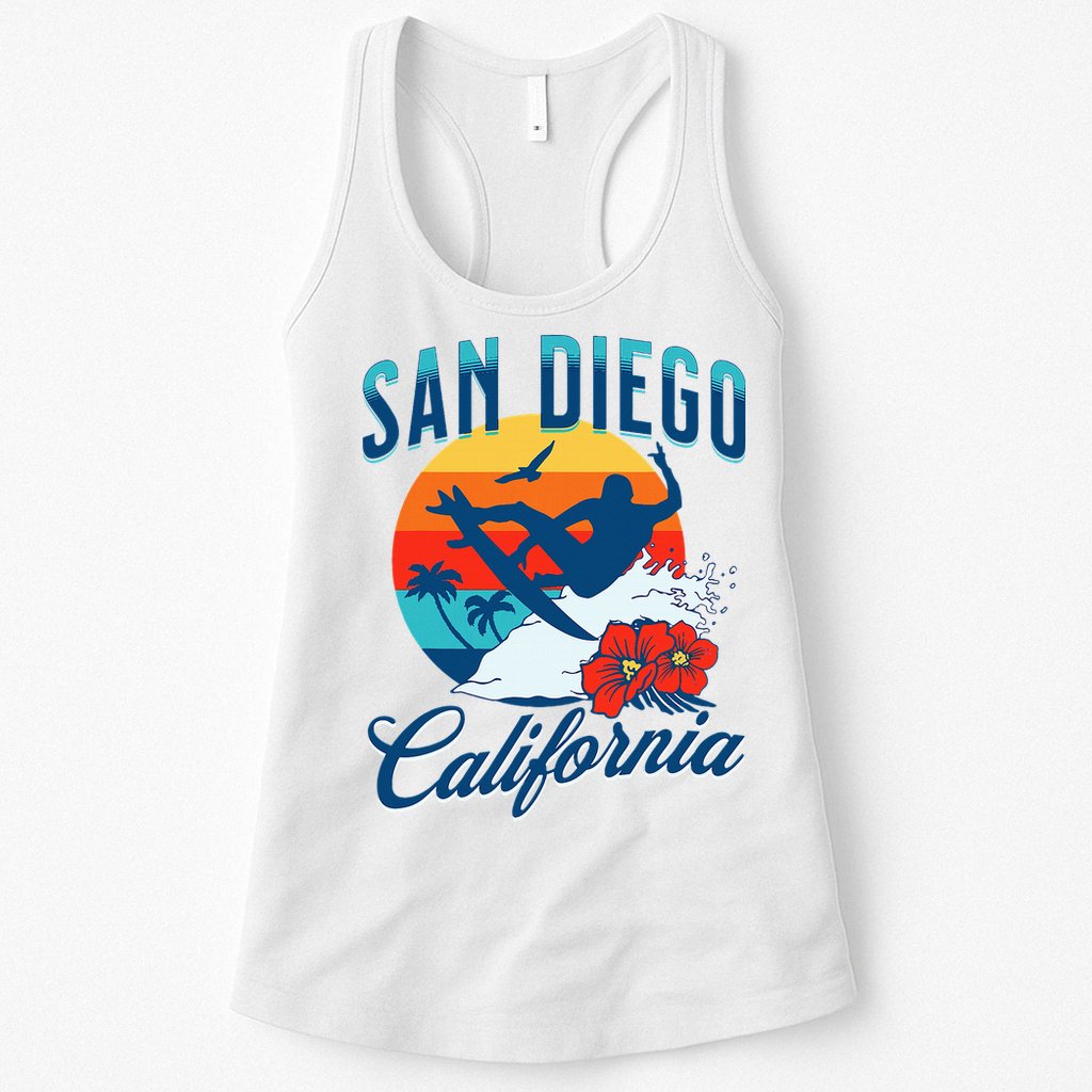 San Diego California Beach Surf Summer Vacation Vintage Womens Tank Top