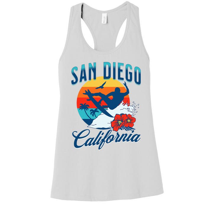 San Diego California Beach Surf Summer Vacation Vintage Women's Racerback Tank