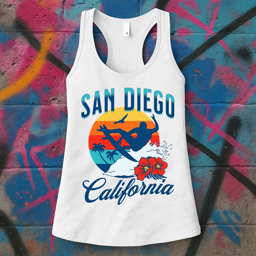 San Diego California Beach Surf Summer Vacation Vintage Womens Tank Top