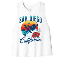 San Diego California Beach Surf Summer Vacation Vintage Women's Racerback Cropped Tank