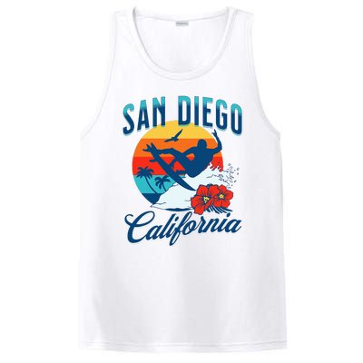 San Diego California Beach Surf Summer Vacation Vintage PosiCharge Competitor Tank