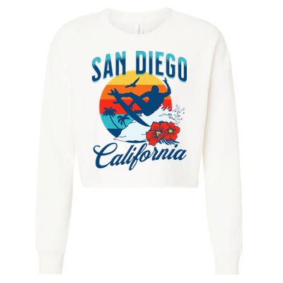 San Diego California Beach Surf Summer Vacation Vintage Cropped Pullover Crew
