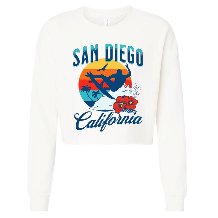 San Diego California Beach Surf Summer Vacation Vintage Cropped Pullover Crew