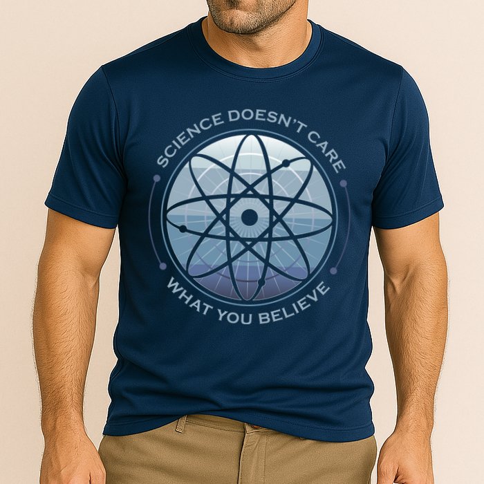 Science Doesn't Care What You Believe Atom Cooling Performance Crew T-Shirt