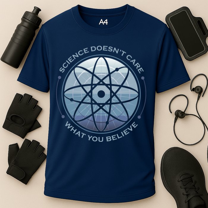 Science Doesn't Care What You Believe Atom Cooling Performance Crew T-Shirt