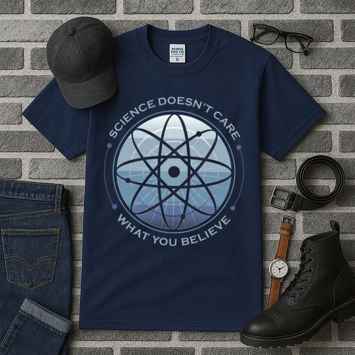 Science Doesn't Care What You Believe Atom Tall T-Shirt