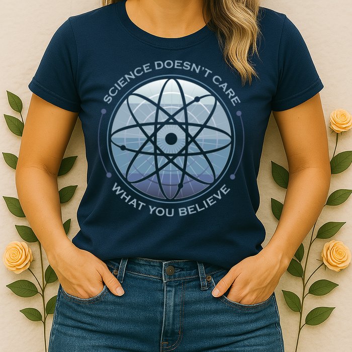 Science Doesn't Care What You Believe Atom Womens T-Shirt
