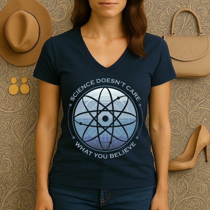 Science Doesn't Care What You Believe Atom Women's V-Neck T-Shirt