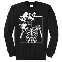 Skeleton Drinking Coffee Front Design White Sweatshirt