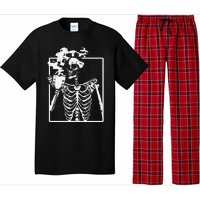 Skeleton Drinking Coffee Front Design White Pajama Set