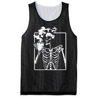 Skeleton Drinking Coffee Front Design White Mesh Reversible Basketball Jersey Tank