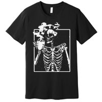 Skeleton Drinking Coffee Front Design White Premium T-Shirt