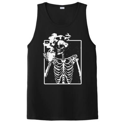 Skeleton Drinking Coffee Front Design White PosiCharge Competitor Tank