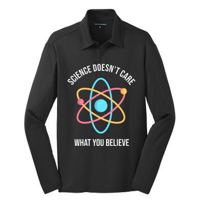 Science Doesn't Care What You Believe Atom Silk Touch Performance Long Sleeve Polo