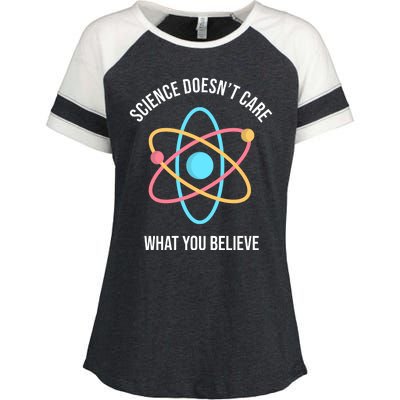 Science Doesn't Care What You Believe Atom Enza Ladies Jersey Colorblock Tee