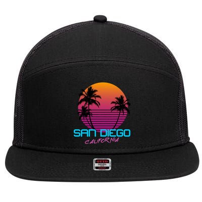 San Diego California Retro 80s Funny Gift 7 Panel Mesh Trucker Snapback Hat
