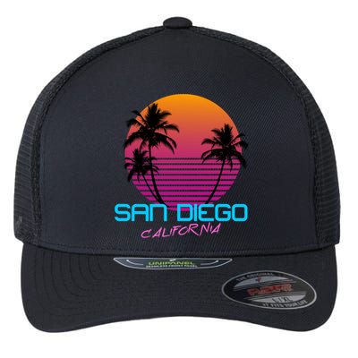 San Diego California Retro 80s Funny Gift Flexfit Unipanel Trucker Cap