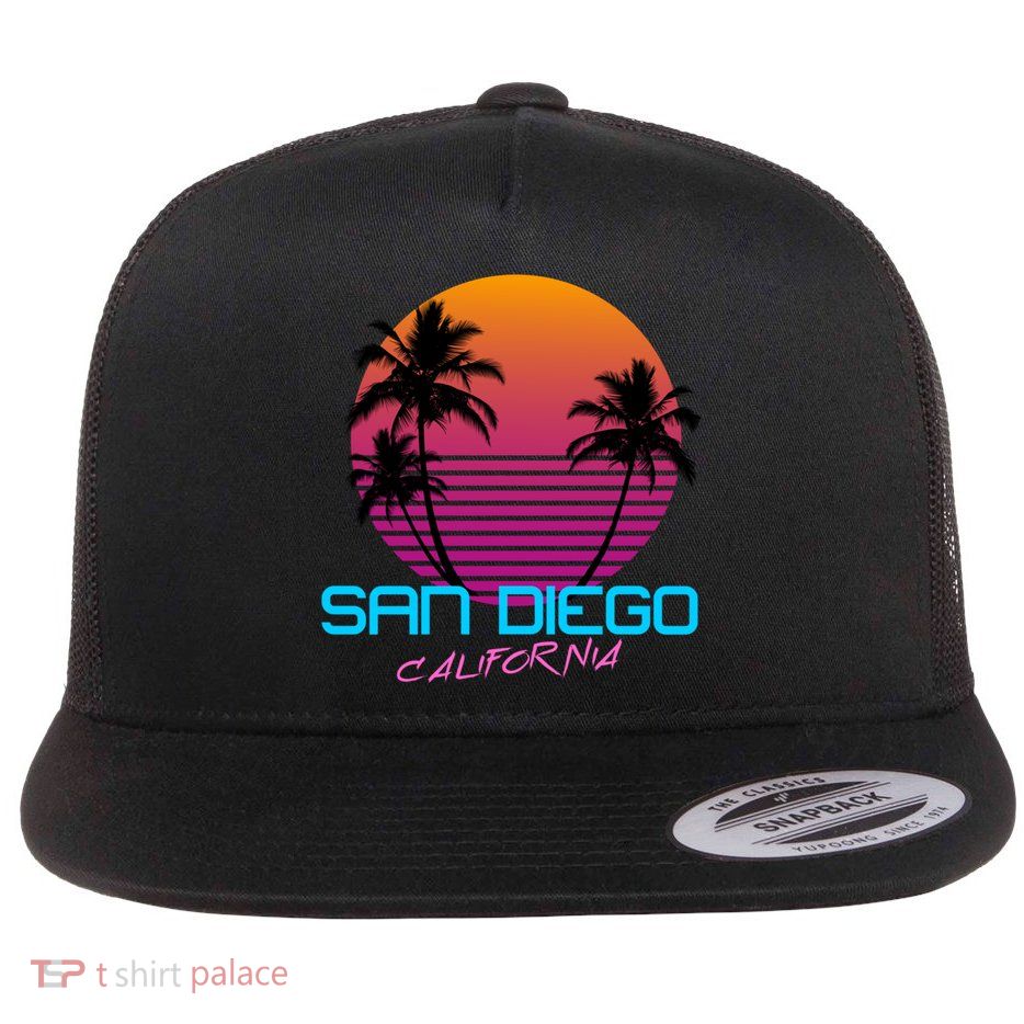 San Diego California Retro 80s Funny Gift Flat Bill Trucker Hat