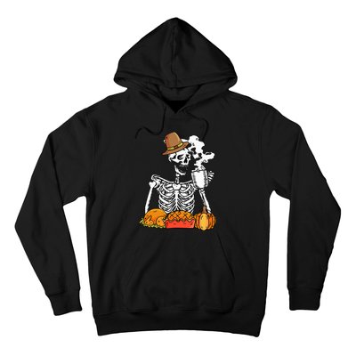 Skeleton Drinking Coffee Thanksgiving Pumpkin Pie Turkey Hoodie