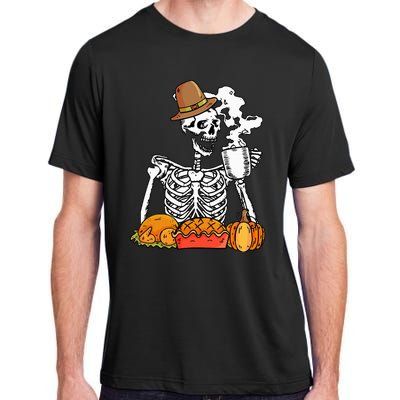 Skeleton Drinking Coffee Thanksgiving Pumpkin Pie Turkey Adult ChromaSoft Performance T-Shirt