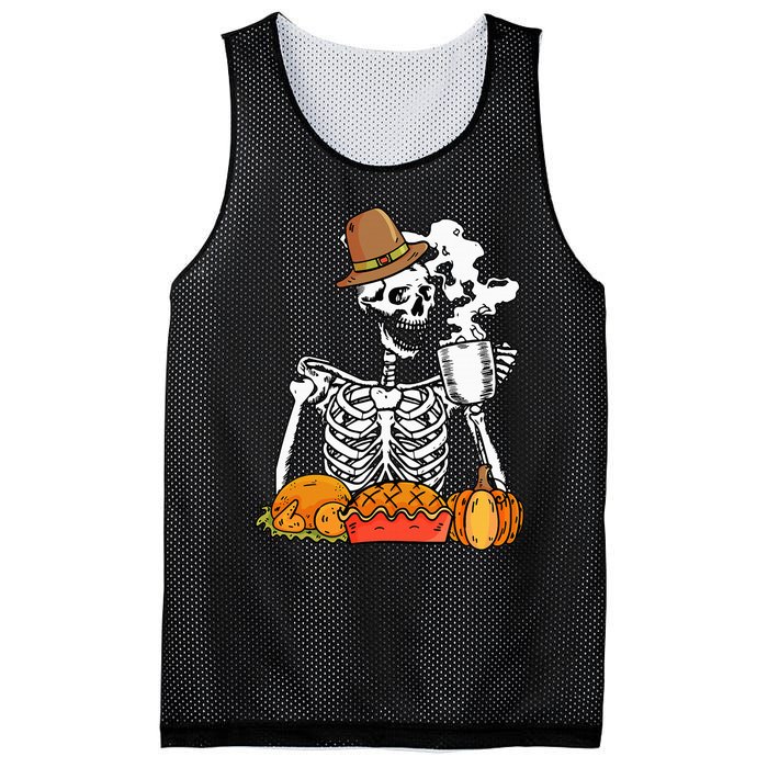 Skeleton Drinking Coffee Thanksgiving Pumpkin Pie Turkey Mesh Reversible Basketball Jersey Tank