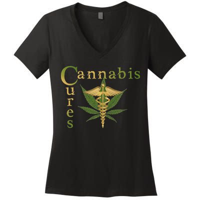 Sour Diesel Cannabis Cures Medical Smoke Weed Support Women's V-Neck T-Shirt