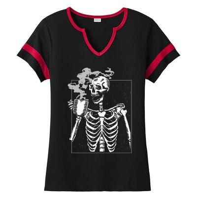 Skeleton Drinking Coffee Caffeine Lover Coffee Brewer Ladies Halftime Notch Neck Tee