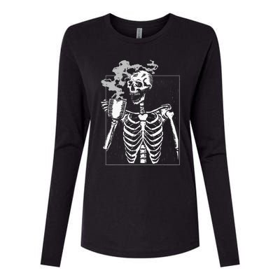 Skeleton Drinking Coffee Caffeine Lover Coffee Brewer Womens Cotton Relaxed Long Sleeve T-Shirt