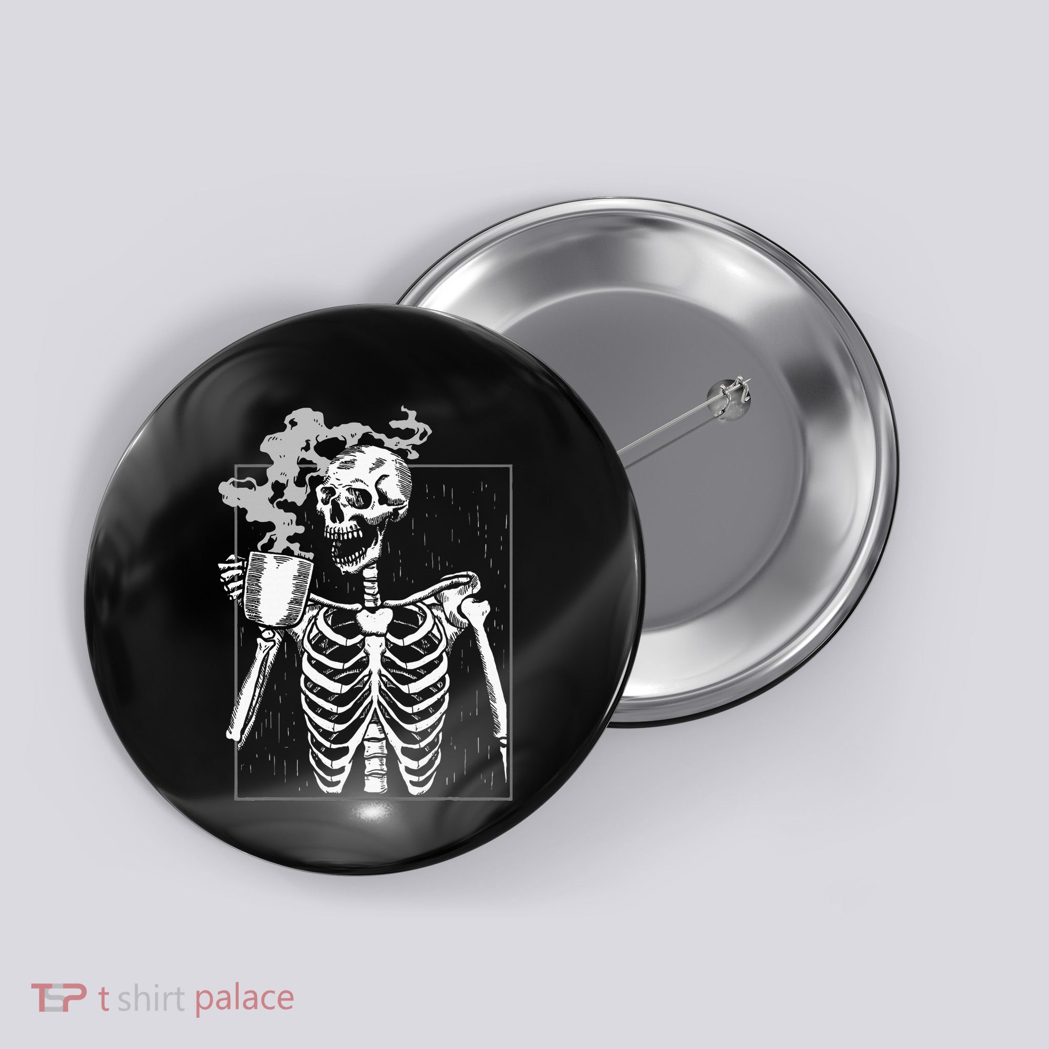 Skeleton Drinking Coffee Caffeine Lover Coffee Brewer Button