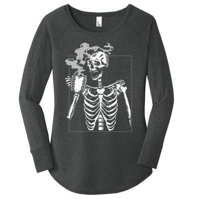 Skeleton Drinking Coffee Caffeine Lover Coffee Brewer Women's Perfect Tri Tunic Long Sleeve Shirt