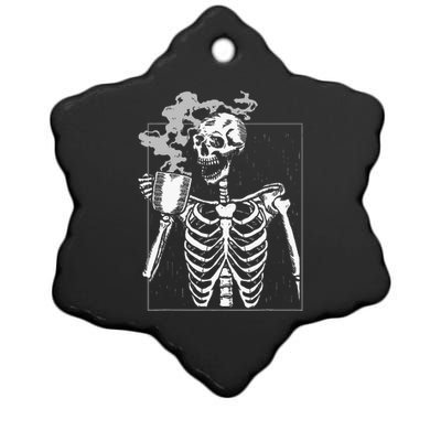 Skeleton Drinking Coffee Caffeine Lover Coffee Brewer Ceramic Star Ornament